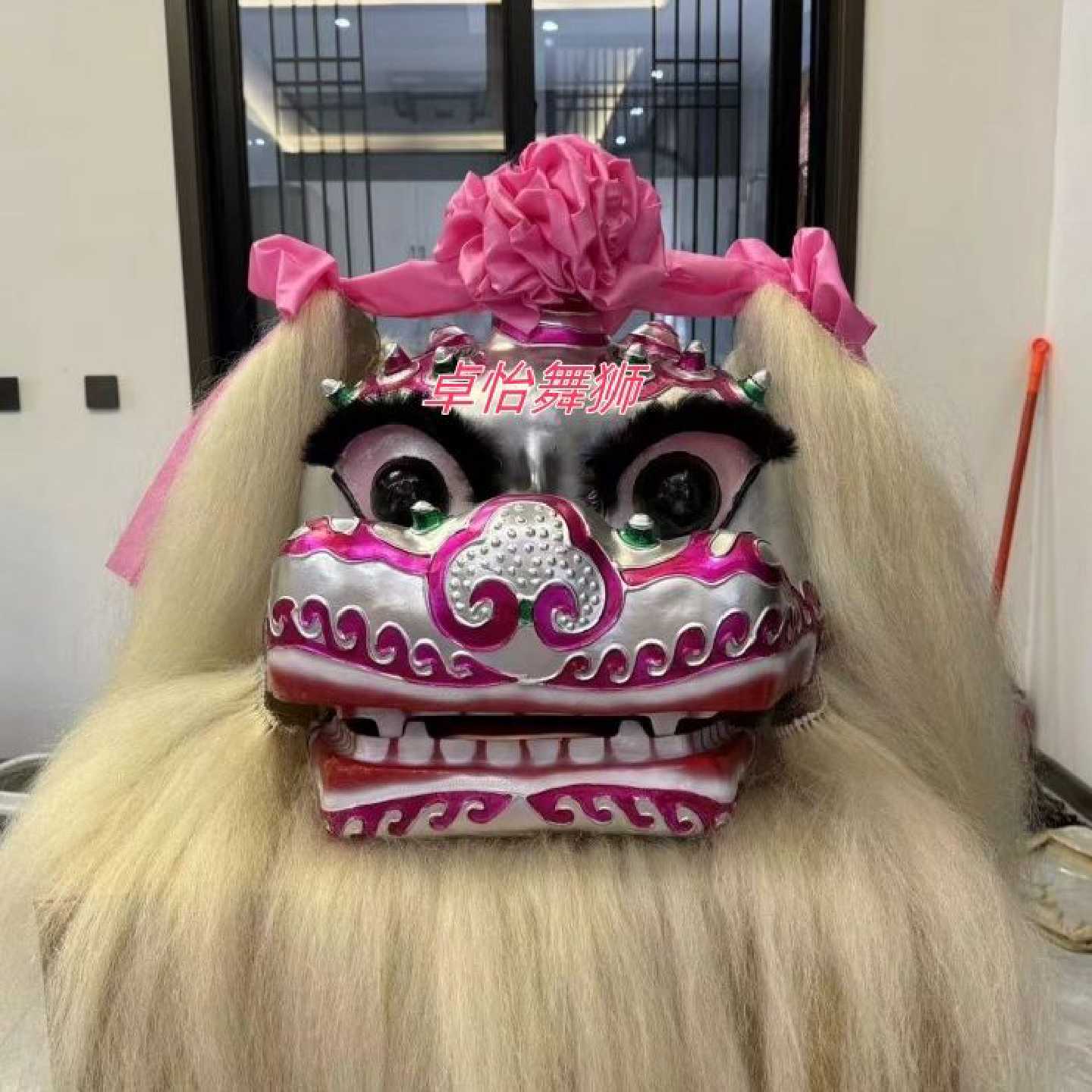 舞狮全套正宗全牛毛小白狮孝狮舞狮道具表演耗牛毛成人双人小白狮