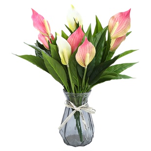 新品家居装饰高档仿真花假花客厅餐桌摆放花卉3D白掌红掌一帆风顺