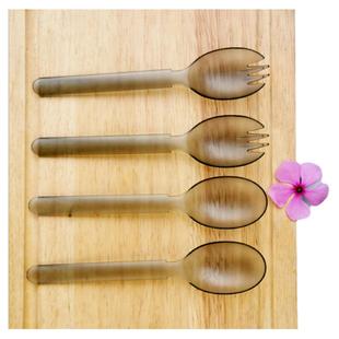 透明磨砂汤勺一次性勺子汤勺拌饭叉勺加厚独立包装纸巾水果叉勺