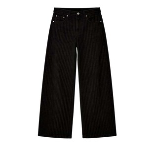 Makemore黑色条纹长裤男新款重磅纯棉复古休闲直筒立体剪裁裤子女