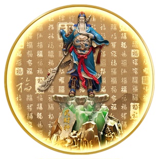 财神爷玄关圆形装饰画入户正对门挂画LED灯画餐厅招财壁画寓意好