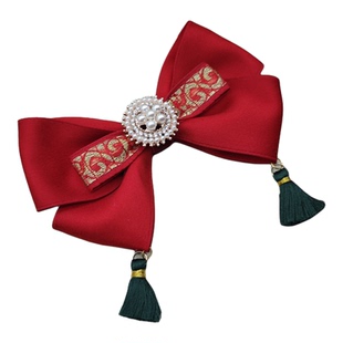 原创设计新中式国风红色蝴蝶结发夹头饰女儿童汉服流苏过年发卡