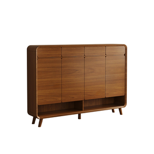 三梦实木玄关鞋柜收纳柜一体靠墙家用门口入户室内胡桃色多层鞋柜