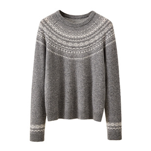 【费尔岛花型】春竹100%山羊绒25秋冬新款圆领高级感保暖女羊绒衫