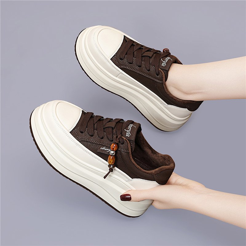 英伦风休闲运动鞋女2025年新款厚底增高棉鞋冬季加绒保暖时装女鞋