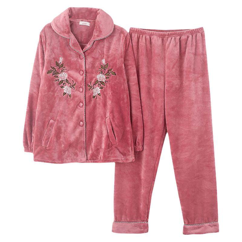 中老年妈妈法兰绒保暖家居服套装