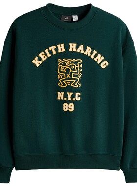 【Keith Haring】HM男装卫衣加绒印花套衫长袖法式上衣1296798