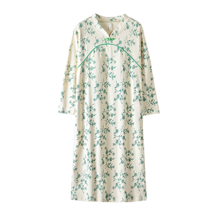 睡裙女款春秋季长袖纯棉2026新款汉服睡衣带胸垫新中式国风连衣裙