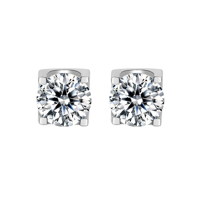 正品D色牛头莫桑石耳钉女款纯银999养耳洞仿真钻石高级感爆闪耳饰