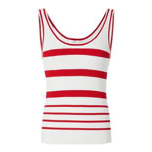 IMM尹默春超细粘胶混纺Primo系列红白渐变条纹大U领背心女