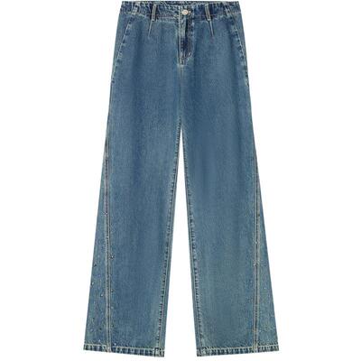 SALT.P可颜复古蓝色闪钻牛仔裤女直筒阔腿裤显瘦棉质AC36320240