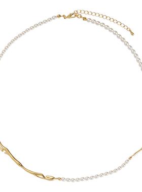 珍珠金属拼接项链女锁骨链