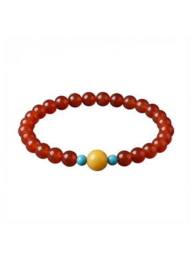 马年南红手串柿子红玛瑙手链天然川料红色单圈蜜蜡绿松石本命年
