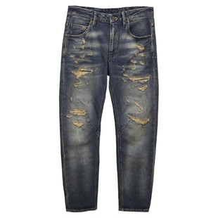 男士水洗做旧复古破洞贴布多口袋牛仔裤裤时尚ABLE JEANS锥形长裤