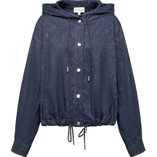 EP雅莹2025早秋新款女装 仿牛仔印花连帽抽绳短款休闲外套1251A