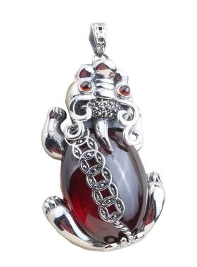 复古铜钱大貔貅石榴石吊坠新中式国风个性霸气做旧潮男女挂坠项链