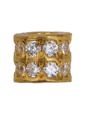 足金手工錾刻古法黄金镶钻隔珠