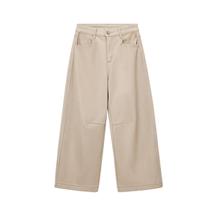 PRE PREWORKS高腰茧型加绒牛仔裤冬 加厚保暖百搭宽松休闲九分裤