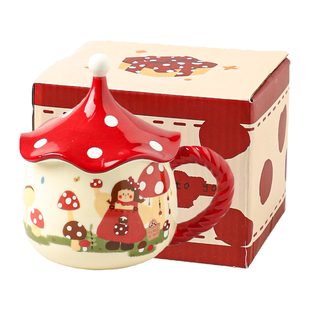 舍里蘑菇带盖马克杯家用特别好看的喝水杯子女牛奶咖啡杯年会礼品