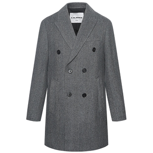 【含山羊绒】利郎官方 毛呢大衣男士戗驳领2025冬季人字纹外套