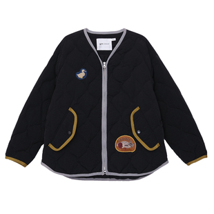 MOVEUP幻走2025冬季新款.FUN系列绣花章仔撞色包边中长款羽绒服女