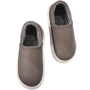 冬季牛皮面包脚带后跟防水棉拖鞋居家用男女防滑软底包跟真皮棉鞋