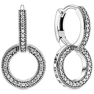 Pandora潘多拉闪耀双环耳环925银百搭密镶设计小众礼物