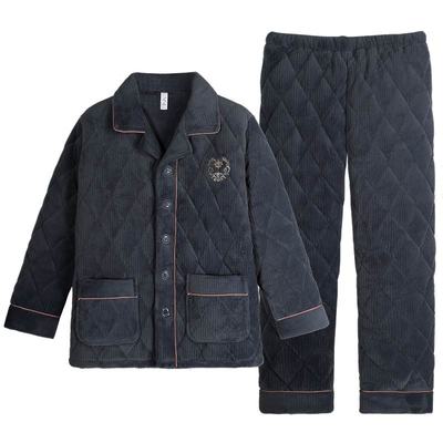 男士睡衣三层夹棉家居服