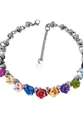 原创设计彩色花朵纽扣钛钢颈链