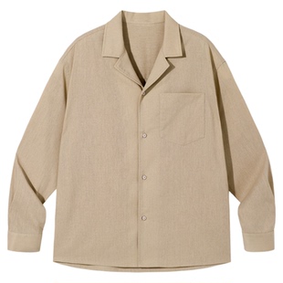 PSO Brand 男装女装【天然亚麻混纺】微皱透气古巴领衬衫长袖衬衣