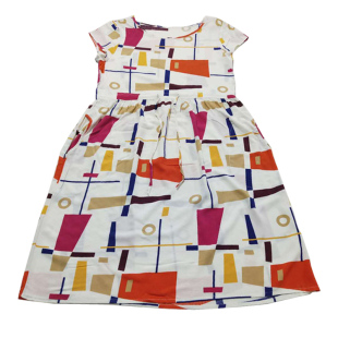 女士棉绸连衣裙夏季外穿有口袋时尚人造棉碎花中长款抽绳绵绸裙子