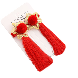 中国风儿童头饰汉服喜庆娃娃红色毛球球发饰女童宝宝流苏古装夹子