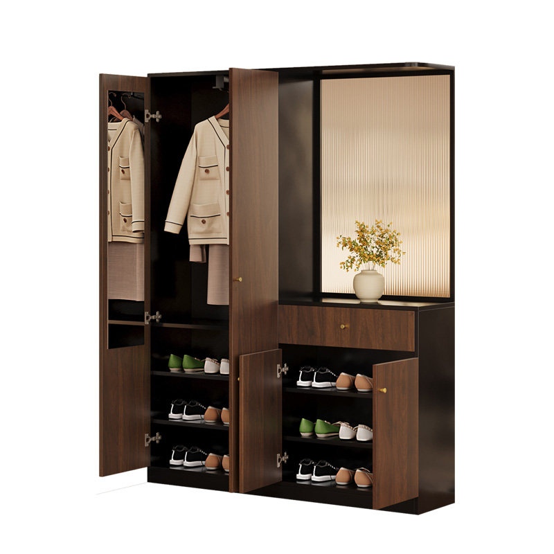 中古风玄关鞋柜一体屏风可定制