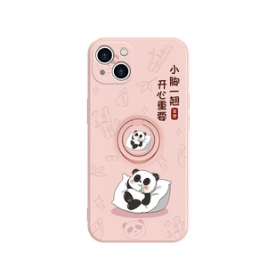 适用苹果14pro手机壳熊猫15花花iPhone13指环扣新款12mini带支架一体11可爱8plus7p趣味xsmax套xr文字x硅胶6s
