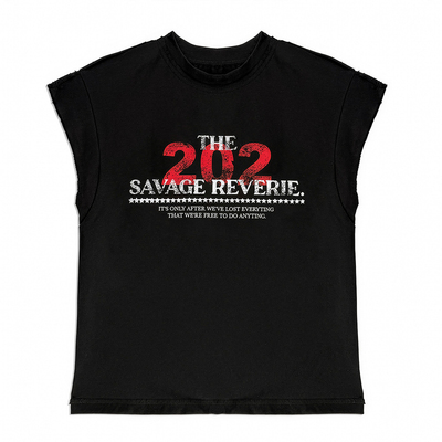 黑色坎肩修身无袖印花背心