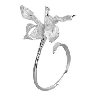 梵灵原创设计唯美鸢尾花戒指S925纯银镀金气质花朵复古国风国潮女