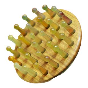 美梳阁绿檀羊角指环按摩梳头部经络梳檀香木梳28粗齿经络按摩梳