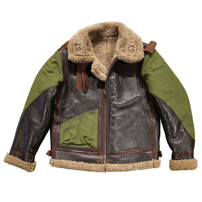 B3羊皮皮毛一体飞行服翻领皮衣