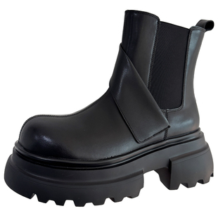 两点浪漫秋冬新款加绒马丁靴男7CM厚底增高短筒酷帅切尔西短靴子