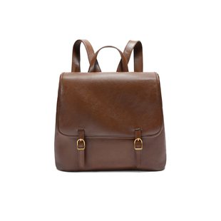 百丽女包2026新款通勤油蜡质感休闲户外大容量翻盖双肩包F3059AX6