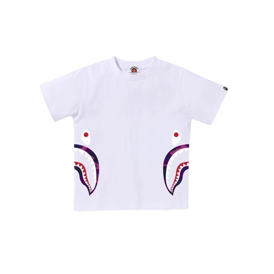 迷彩图案双边侧鲨鱼印花短袖T恤