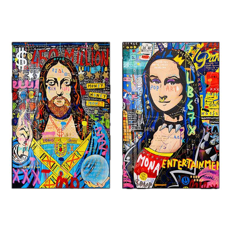 涂鸦挂画酒吧KTV走廊沙发背景墙装饰画恶搞蒙娜丽莎客厅抽象装饰