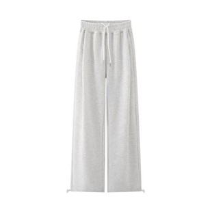 雪花灰直筒休闲裤女冬季加绒大码胖mm宽松显瘦松弛感运动阔腿卫裤