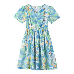 沙滩亲子装父子衬衫套装2025夏季新款一家四口洋气母女连衣裙度假