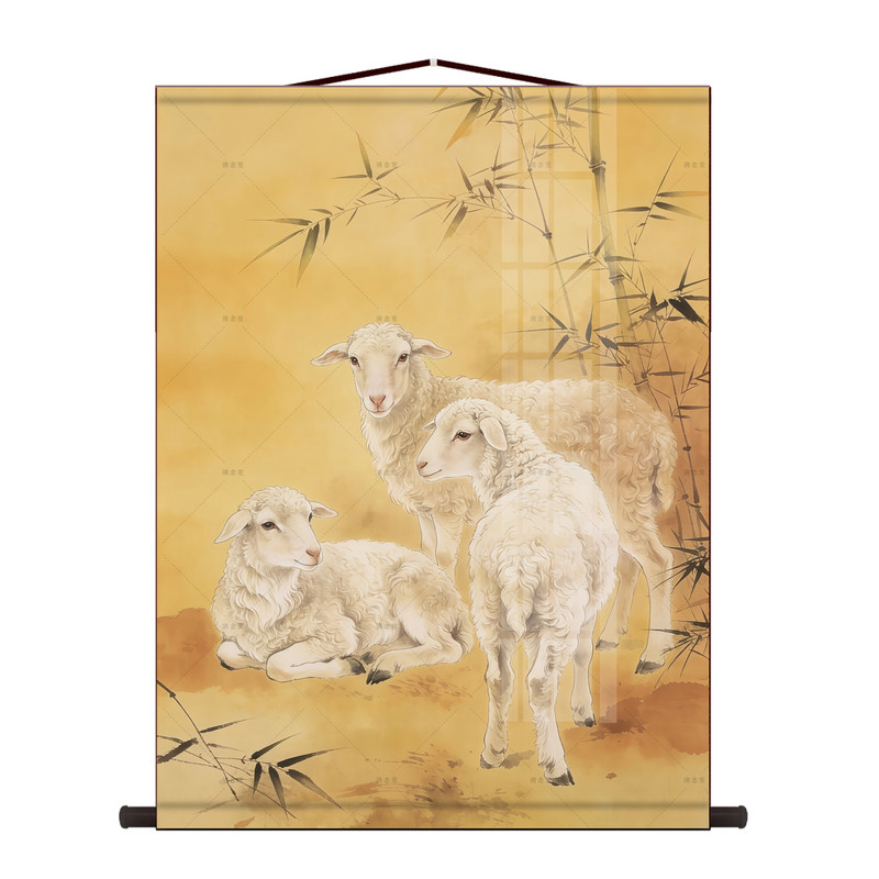 三羊开泰挂画三阳开泰卷轴画三只国画