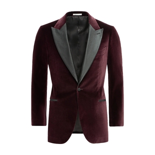 奥莱SUITSUPPLY酒红色棉混纺西服外套合体商务男士礼服西装上衣