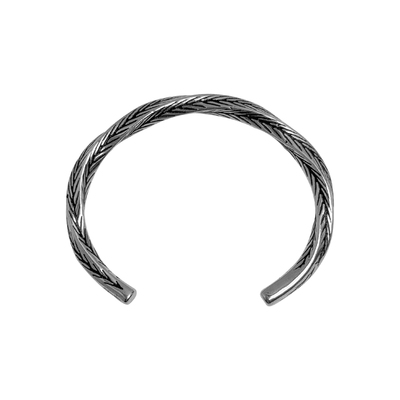 GuangYu莫比乌斯羽毛纹手镯男款钛钢实心复古做旧开口手环配饰潮