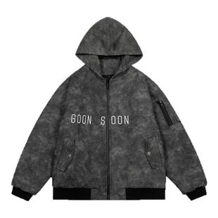 GOGOSOON棉衣冬季新品男士连帽双色pu皮美式字母刺绣保暖外套潮Q