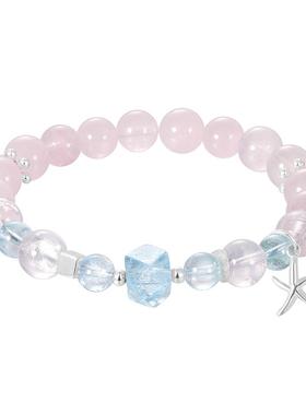 zeroline粉水晶手串纯银蓝托帕石