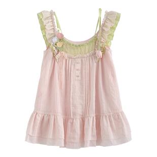 森女部落粉绿风小个子可爱甜妹套装女夏新款多巴胺穿搭芭乐色上衣